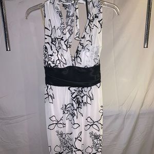 White and black halter cocktail dress